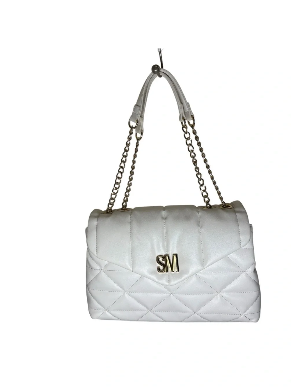 Steve Madden Quilted Shoulder Bag Off White Gold Chain Strap Faux Leather